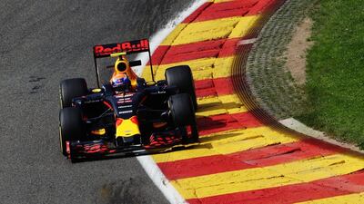 Max Verstappen in action during Friday's practice for the Belgian Grand Prix. Mark Thompson / Getty Images