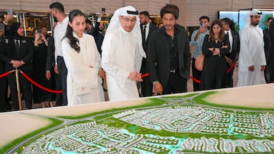 Emaar founder Mohamed Alabbar with Indian actor Shah Rukh Khan last month at the launch of a new $20 billion (Dh73 billion) luxury waterfront property development called The Oasis. Photo: Emaar
