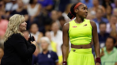 Coco Gauff of the US looks on during a break of play during her Women's Singles Semifinal match against Karolina Muchova of the Czech Republic at the US Open in New York City on September 8, 2023. AFP