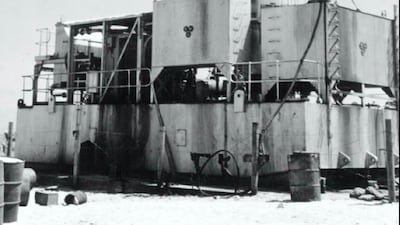 Abu Dhabi's first desalination plant, which was located on the beach before the building of the Corniche. The plant, built in Britain, could produce around 50,000 litres of fresh water a day in 1962. Courtesy: Bp Archives