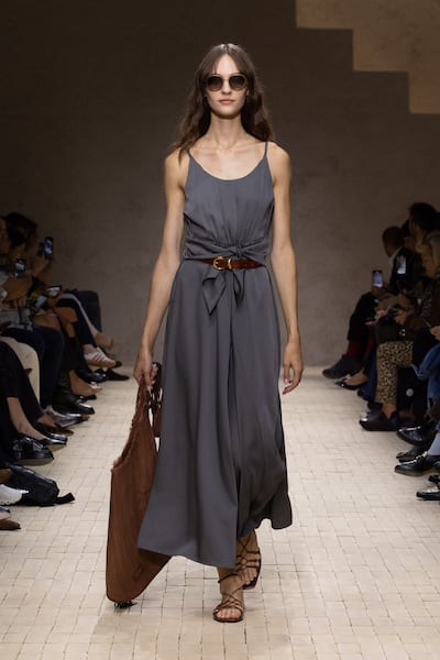 Emporio Armani's show featured languid, roomy trousers, soft metallic knits and floaty dresses. Photo: Emporio Armani