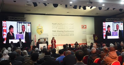 Sihem Ben Sedrine, President of Tunisia's Truth and Dignity Commission, gives the closing speech during the final conference in the capital Tunis. AFP