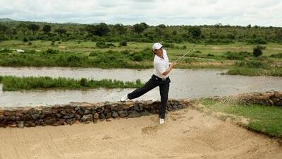 Pablo Martin hits out of the 13th greenside bunker.
