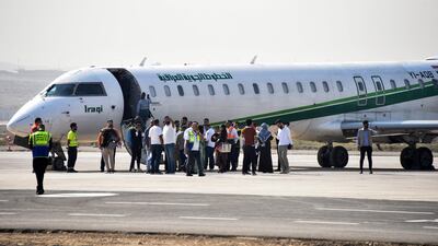 An Iraqi Airways plane on the tarmac at Mosul International Airport. AFP