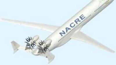 This open rotor engine design by Rolls-Royce has turbulent wings and contra-rotating rotors.