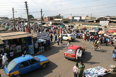 Ashaiman, Ghana. Business is booming for Ghanaians and retailers are popping up in many areas. Markus Matzel/Getty