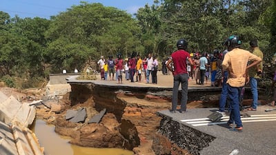 This bridge collapsed after floods in the Sri Lankan city of Kurunegala. AFP