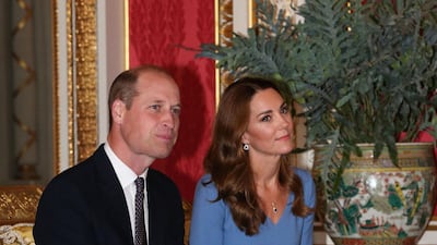 Britain's Prince William, Duke of Cambridge and his wife Catherine, Duchess of Cambridge talk with Ukraine's President Volodymyr Zelenskyand his wife Olena, during an audience at Buckingham Palace. AFP