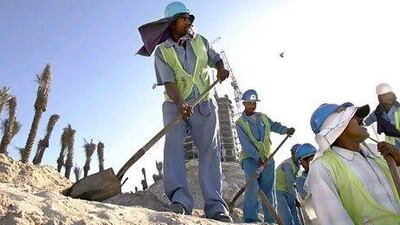 Data published yesterday by Statistics Centre-Abu Dhabi (Scad) found the average hourly wages of construction workers in the emirate rose 4.9 per cent from the start of June to last month. Philip Cheung / The National
