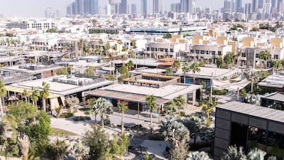 Room with a view overlooking the pool and the city skyline.