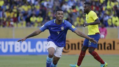 Gabriel Jesus celebrates his goal against Ecuador. Ricardo Mazalan / AP Photo