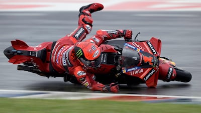 Ducati Italian rider Francesco Bagnaia falls during the Argentina Grand Prix MotoGP race in Santiago del Estero. AFP