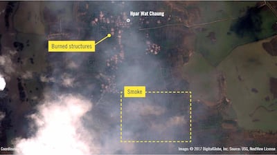 Satellite imagery showed a Rohingya village in Rakhine State with burnt-out structures. Picture courtesy of Amnesty International