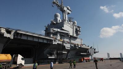 The 42,500-tonne vessel set sail from Toulon 45 days ago on a three-month mission. Delores Johnson / The National