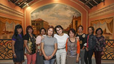 Woman power: left to right, Ruby Laureles, Agnes Rodrigues, Umaima Tinwala, Healthy Lifestyle co-founders May Dulay, Lama Riachi and Josefina Jo Abaya, and Erlinda Manaog, Maria Isabel and Eunice Josefa Idiesca. Sarah Dea / The National