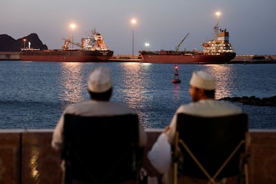 Tankers anchored in Muscat. The Strait of Hormuz has been closed by Iran. Reuters