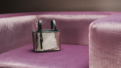 The Soft Shine bucket bag is distinguishable by its in silver paillettes. Photo: Valextra