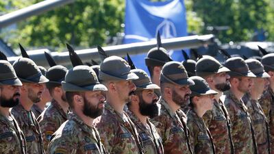 Italian servicemen at the Adazi Military Base in Latvia, 15 June 2022. EPA
