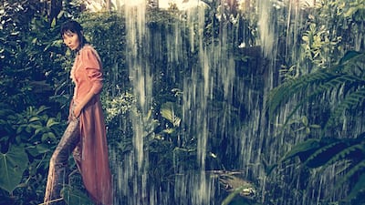 Top, Dh2,800, Aavva at Galeries Lafayette. Trousers, Dh4,150, Johanna Ortiz at Harvey Nichols — Dubai. An image from Birds of Paradise, the November fashion editorial for Luxury Magazine; Photographer: Norbert Kniat at MMG; Fashion Director: Sarah Maisey; Stylist: Hafsa Lodi