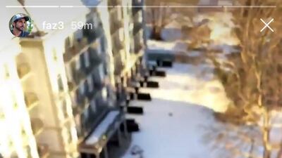 Sheikh Hamdan in Davos enjoying a morning coffee.