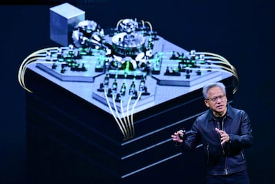 Nvidia chief executive Jensen Huang speaks during the Nvidia GTC event in Washington, where he set out the company's plans. AFP