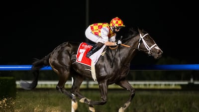 Sam Hitchcock on Rio Angie wins the Conditions race at Meydan’s opening meeting on Thursday, October 5, 2020. Courtesy Erika Rasmussen/DRC