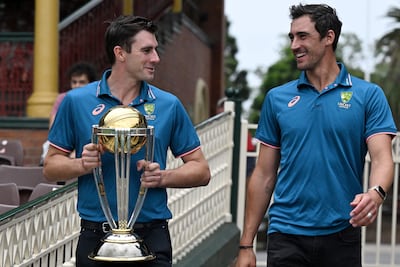 Australia's World Cup winners Pat Cummins, left, and Mitchell Starc are set to be in high demand during the IPL auction. AFP