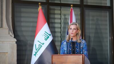 The Duchess of Edinburgh speaks at the American University of Iraq in Baghdad on Tuesday. Photo: British Embassy in Baghdad