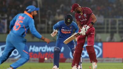 Roston Chase is bowled during the second ODI in Visakhapatnam. AFP