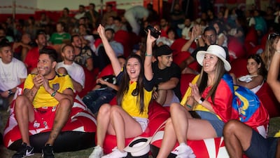 Ecuador fans at a fan zone in Dubai during the 2022 World Cup. Ruel Pableo for The National