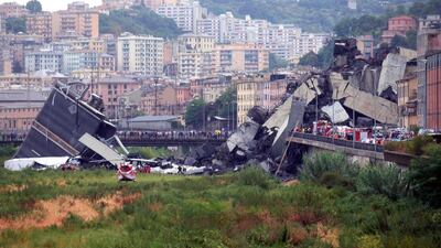 A section of the motorway bridge that collapsed in Genoa. AFP