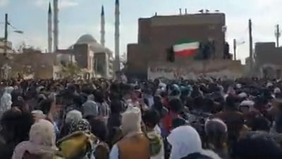 Protesters marching after Friday prayers in the city of Zahedan in Iran’s Sistan-Baluchistan province, December 2022. AFP