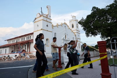 One of the towers of San Juan Bautista Cathedral in Penonome collapsed during the 7.7-magnitude earthquake. EPA