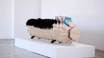 Fallen Palm bench with goat hair detail, magazine rack and drawers on both ends. Sarah Dea / The National