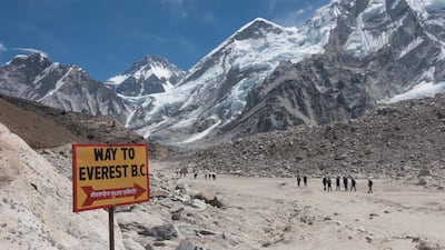 This photo, provided by the UAE Armed Forces, shows the UAE Everest Team as it approaching Base Camp. Courtesy UAE Armed Forces