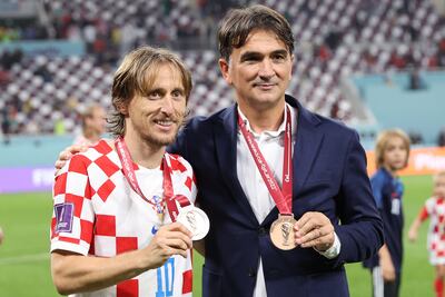 Croatia captain Luka Modric with manager Zlatko Dalic after securing third place at the 2022 World Cup in Qatar. EPA