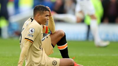Thiago Silva of Chelsea reacts after Pascal Gross scored. Getty
