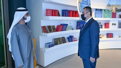 Sheikh Mohammed bin Rashid, Vice President and Ruler of Dubai, with Maeen Abdulmalik Saeed, Prime Minister of Yemen, at the Yemen pavilion, Expo 2020 Dubai. All photos: @HHShkMohd/Twitter