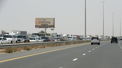 A reporter from The National said the traffic jam stretched for about 30km and took at least two hours to pass through. Pawan Singh / The National