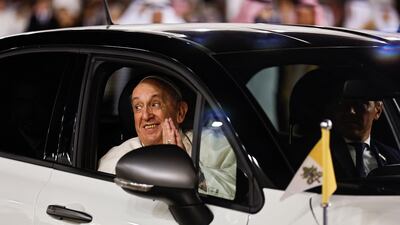 Pope Francis leaves after attending a meeting with Bahrain's Crown Prince and Prime Minister Salman bin Hamad Al Khalifa and King Hamad bin Isa Al Khalifa at Sakhir Palace, south of Manama, Bahrain. Reuters