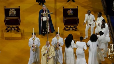 Alleluia is sung by the Ascension gospel choir during the coronation of King Charles III and Queen Camilla, at Westminster Abbey, in London, Saturday, May 6, 2023. Andrew Matthews / AP