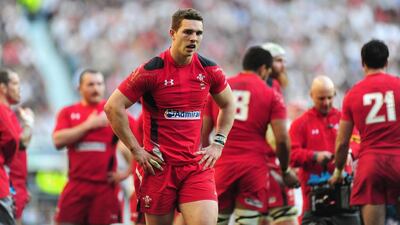 A dejected Wales wing George North looks on during Sunday’s 29-18 loss to England in a Six Nations match at Twickenham. Stu Forster / Getty Images