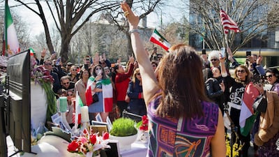 Iranian residents living in Washington, DC, gather outside the former Embassy of Iran to mark the Persian New Year. AFP