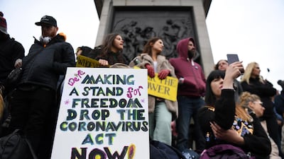 People attend a 'We Do Not Consent' rally at Trafalgar Square in London. EPA