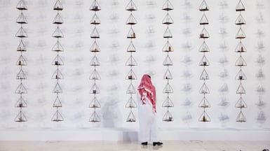 An installation by Italian artist Jannis Kounellis, from Cardi Gallery, at the 2026 fair. Photo: Art Basel Qatar