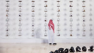 An installation by Italian artist Jannis Kounellis, from Cardi Gallery, on display at Art Basel Qatar 2026. Photo: Art Basel Qatar