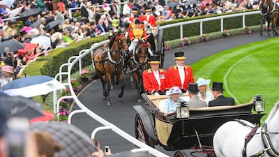 Queen Elizabeth II, Alan Brooke, third Viscount of Brookeborough, Prince Charles, the Prince of Wales and his wife Camilla, Duchess of Cornwall arrive at the Parade Ring on Day 2 of Royal Ascot at Ascot Racecourse. Getty Images
