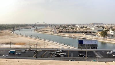 10. View over Dubai Water Canal towards Al Wasl Road, with Sheikh Zayed Road in the foreground, Dubai, UAE. Alamy