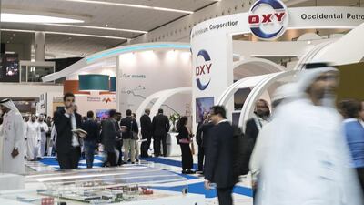 The Total Marketing Middle East stand at Adipec. Total, its parent company, said it had taken on a larger part of Abu Dhabi’s onshore Bab oil concession. Mona Al Marzooqi / The National