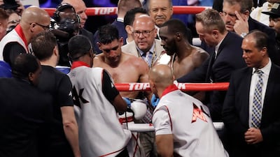 Amir Khan and Terence Crawford after the fight. Reuters